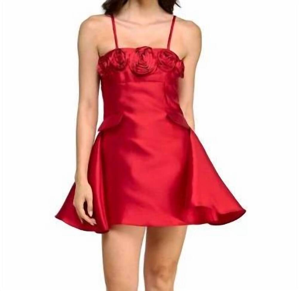 NEW VIOLET WEEKEND rosette-adorned mini dress with spaghetti straps in lipred